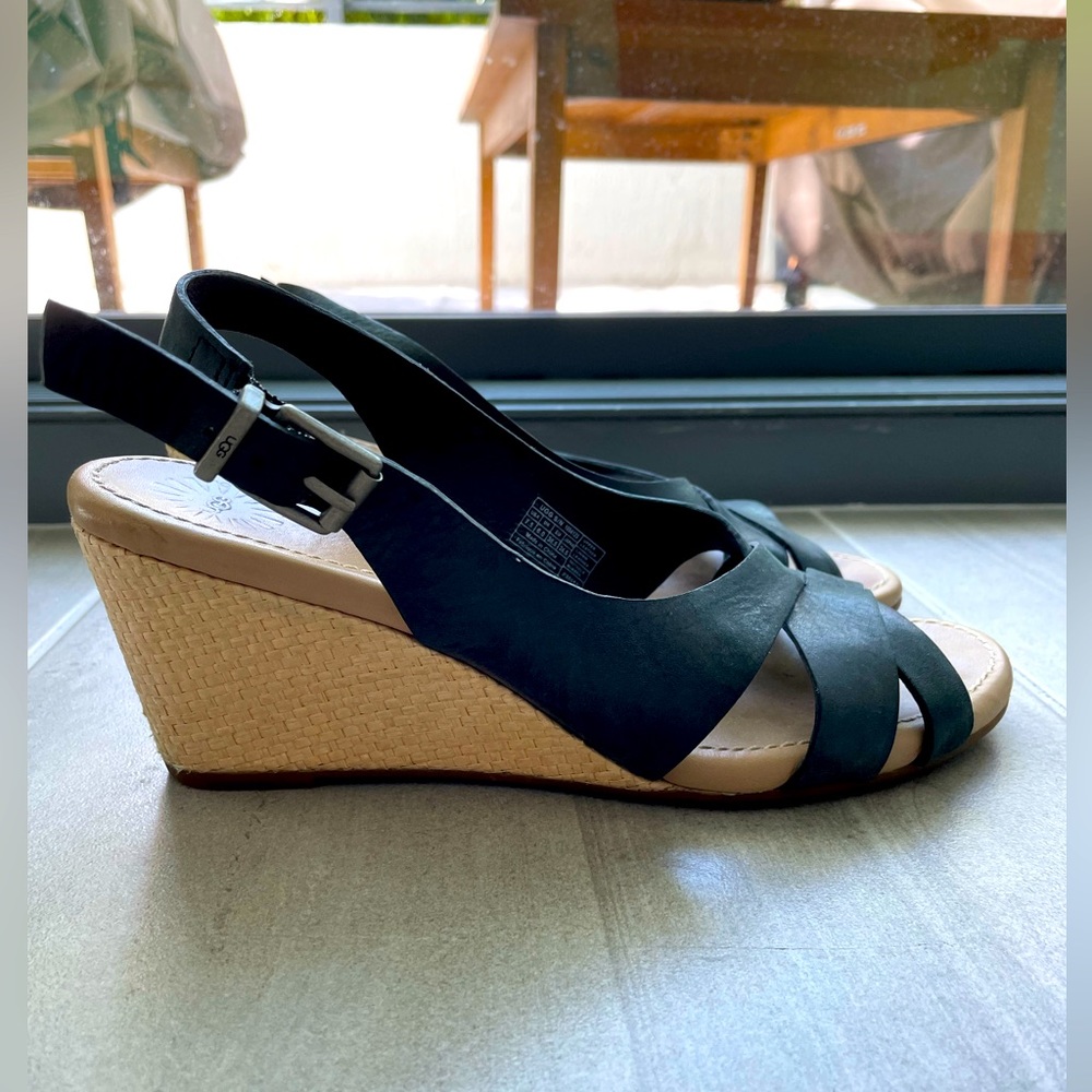 Ugg black leather wedge heels